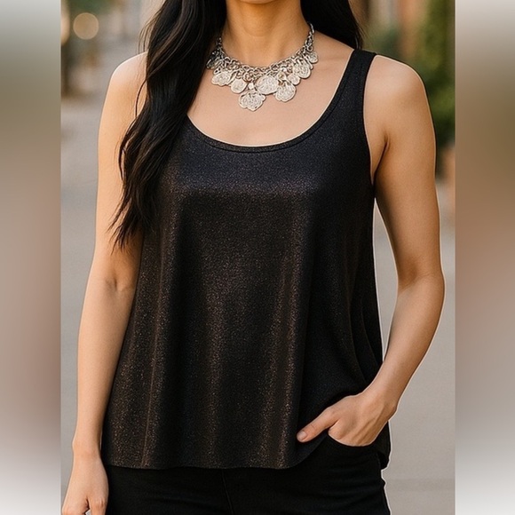 JUICY COUTURE BLACK SPARKLE METALLIC LOOSE FIT PARTY SLEEVELESS TANK TOP SZ MED - Picture 1 of 8